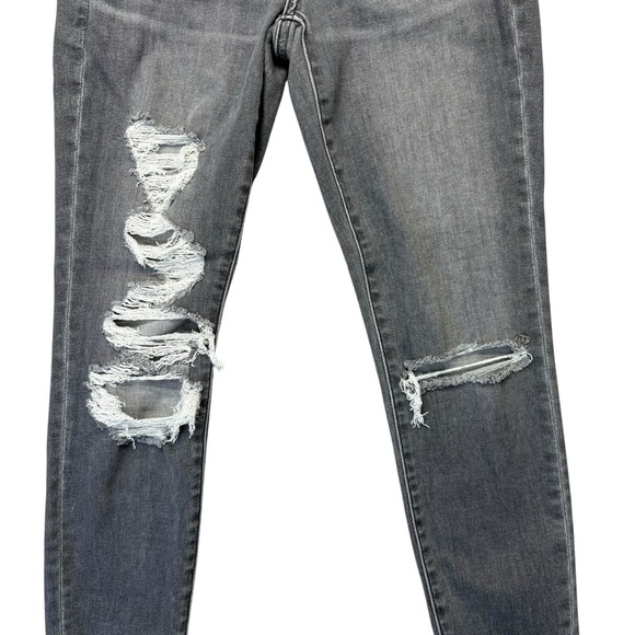 American Eagle Womens Jeans 2 Gray Super Hi Rise Jegging Ripped Holes Distressed - Picture 3 of 13